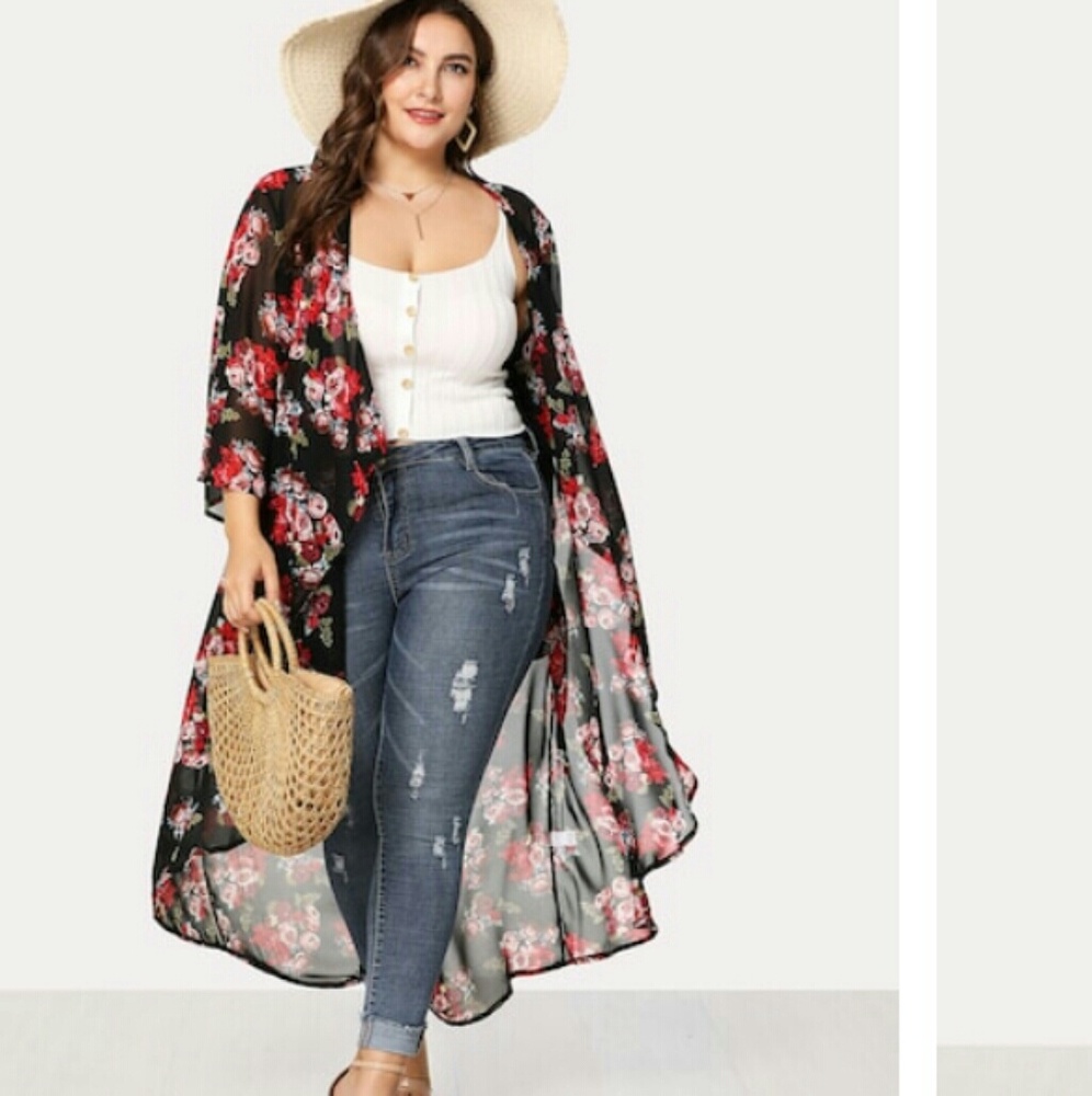 💋🐝SALE🐝💋  Floral Print Dip Hem Kimono - Picture 5 of 8